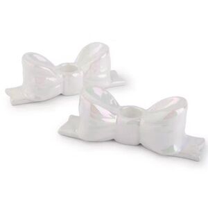 NWT Target Bullseye Playground 2pk Ceramic Bow Candle Taper Holders, Christmas